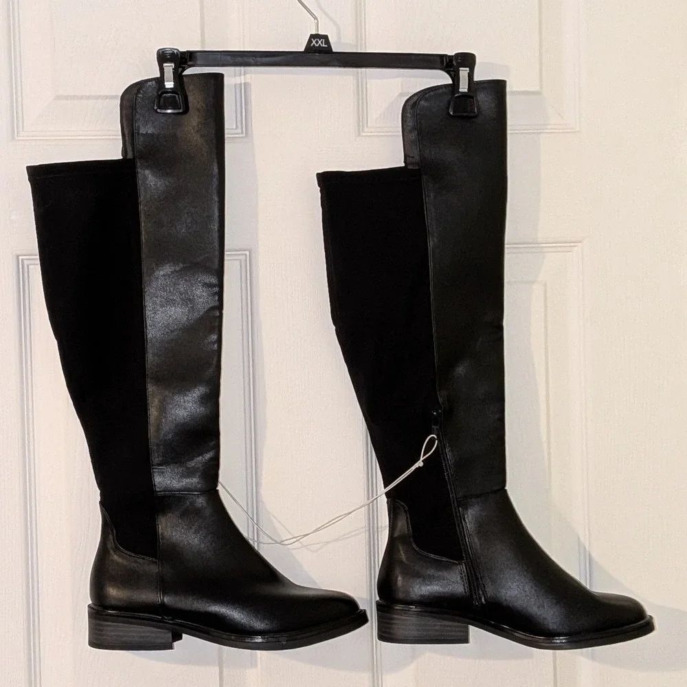 A New Day‎ Black Faux Leather Knee High Boots Memory Foam Side Zip Women 6.5 NEW